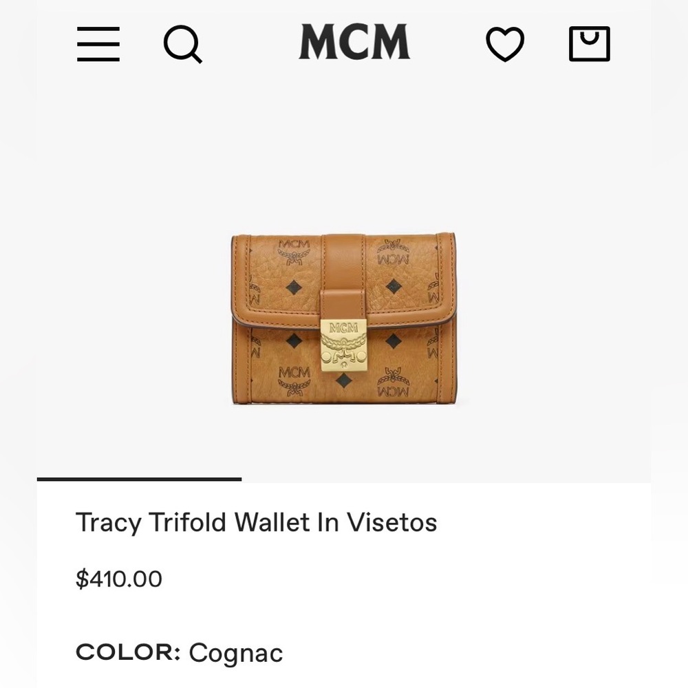 MCM Cognac Brown Visetos Small Wallet with Gold Hardware and Yellow Dust Bag - Picture 4 of 11